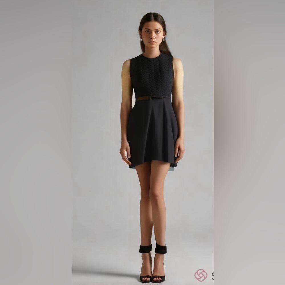Joseph Ribkoff black midi dress size 4 empire waist quilted top